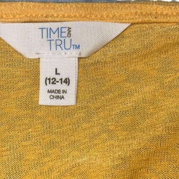 Time And Tru Womens V-Neck Yellow Tie-Sleeve Top L (12-14) Rayon/Polyester - Picture 2 of 6